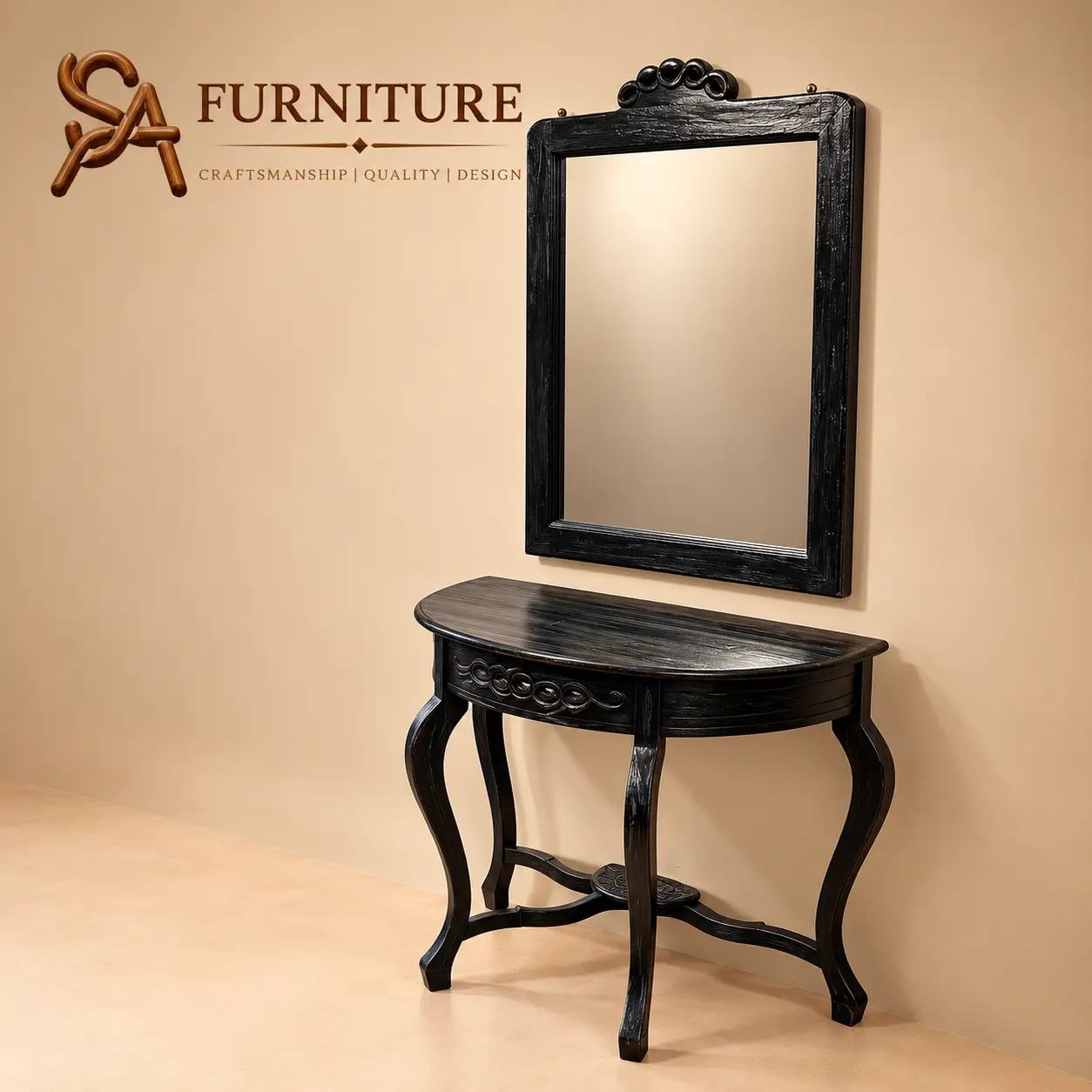 Black Dressing Table with Mirror