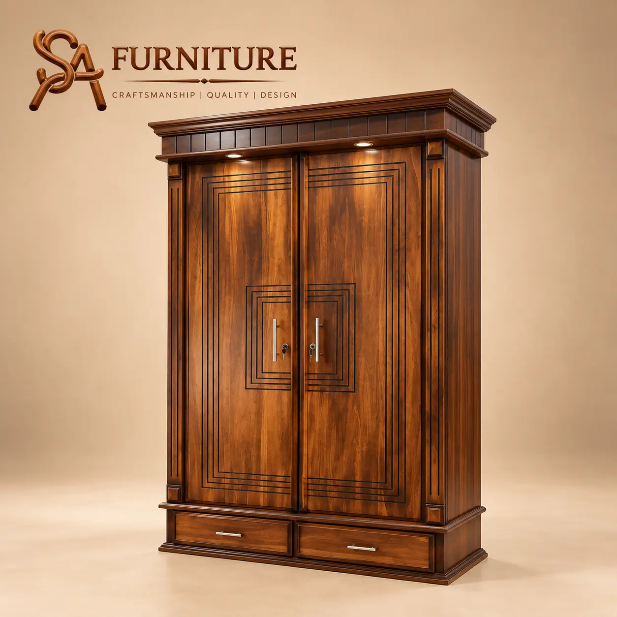 Classic Two-Door Wardrobe with Drawers