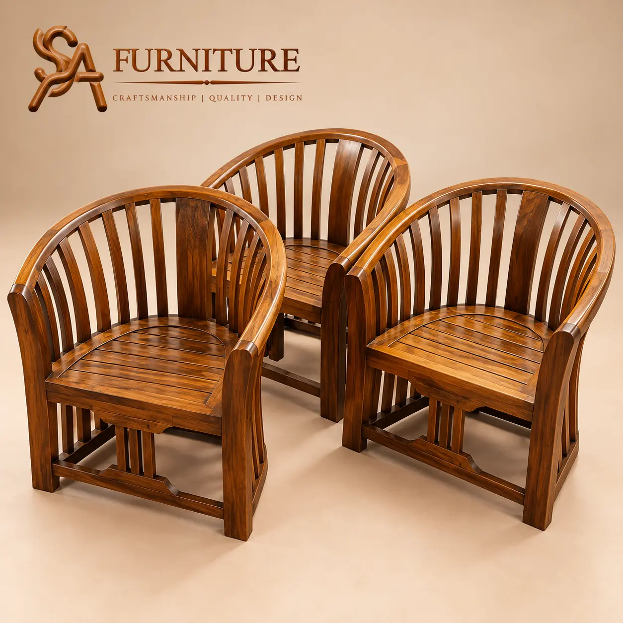 Curved-Back Wooden Armchair Collection