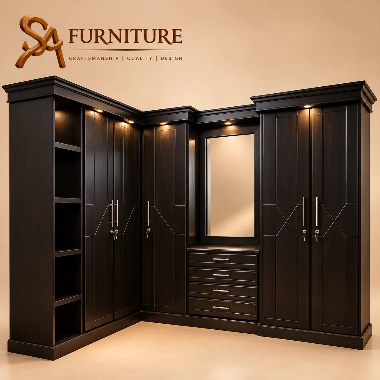 Dark Corner Wardrobe with Dressing Mirror