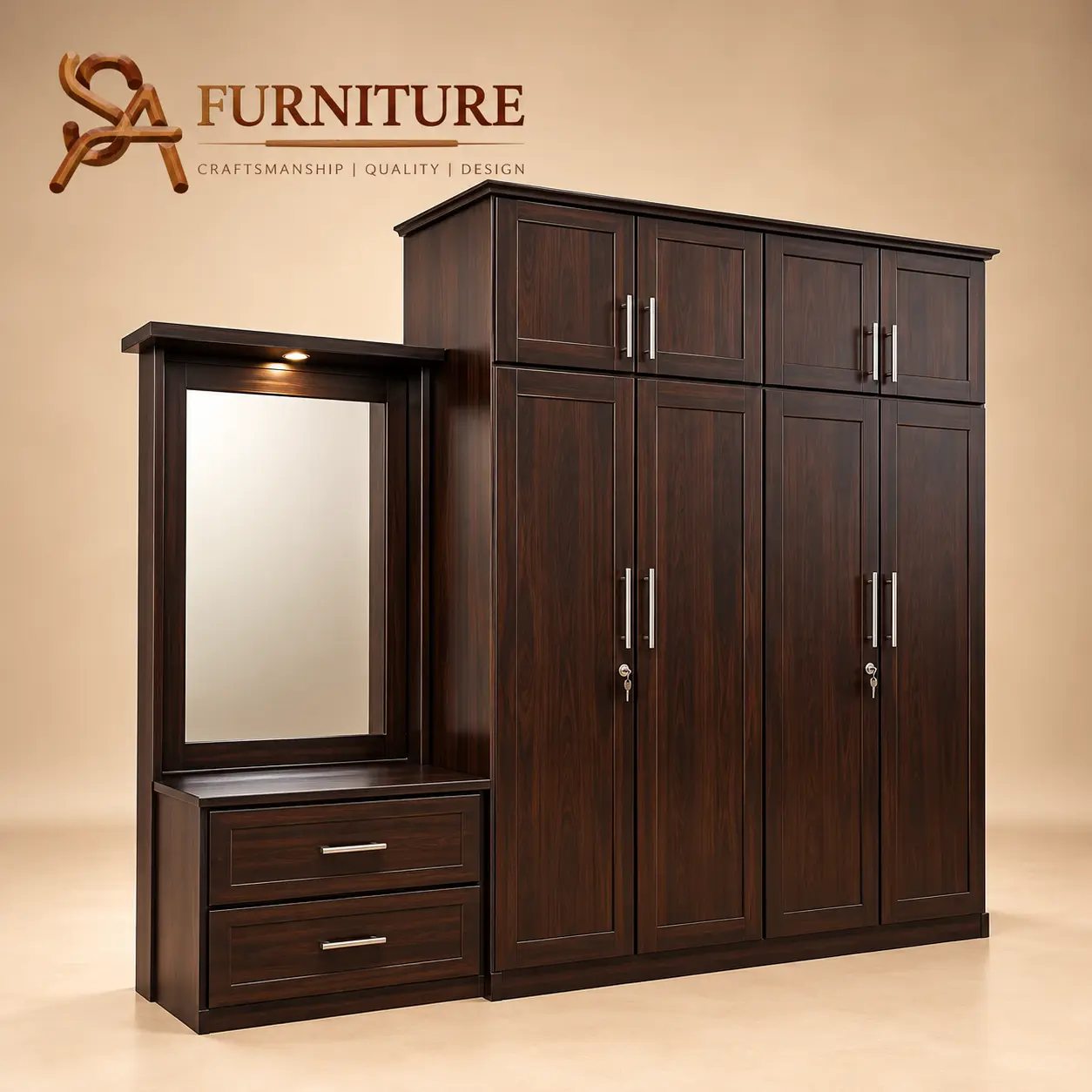 Dark Wooden Wardrobe with Dressing Table