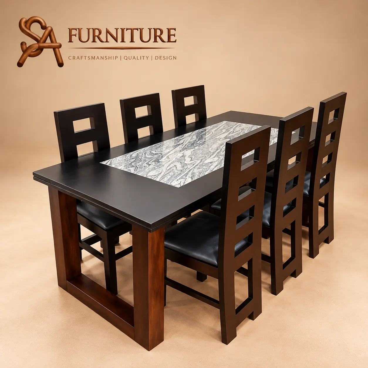 Elegant Espresso Marble Dining Set
