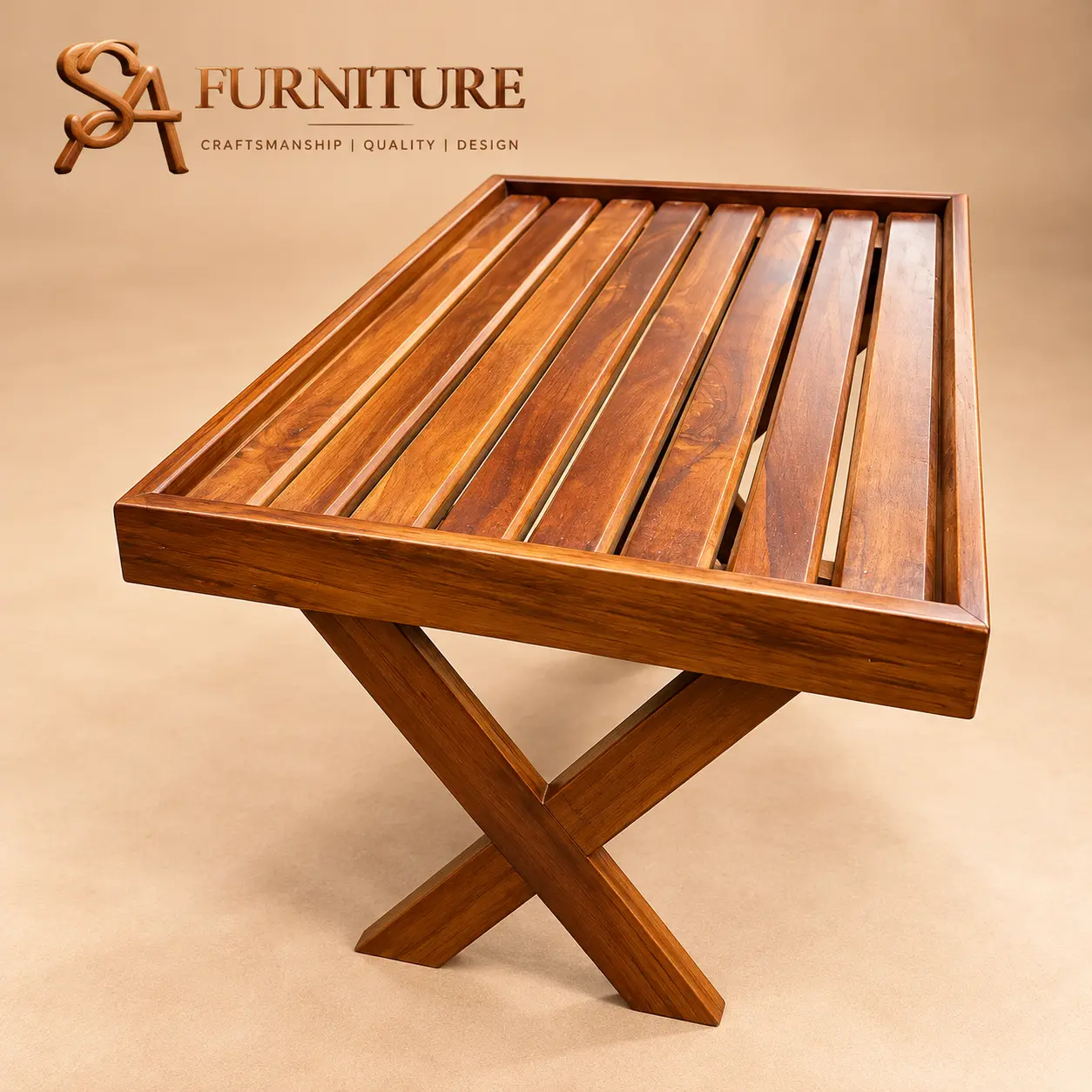 Elegant Slatted Wood Table