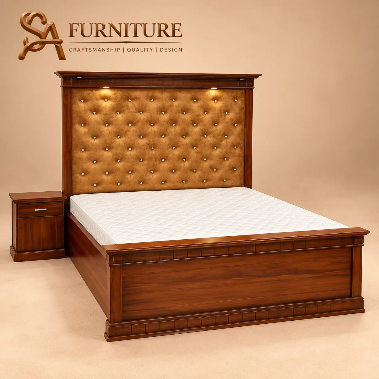 Elegant Tufted Wood Bed