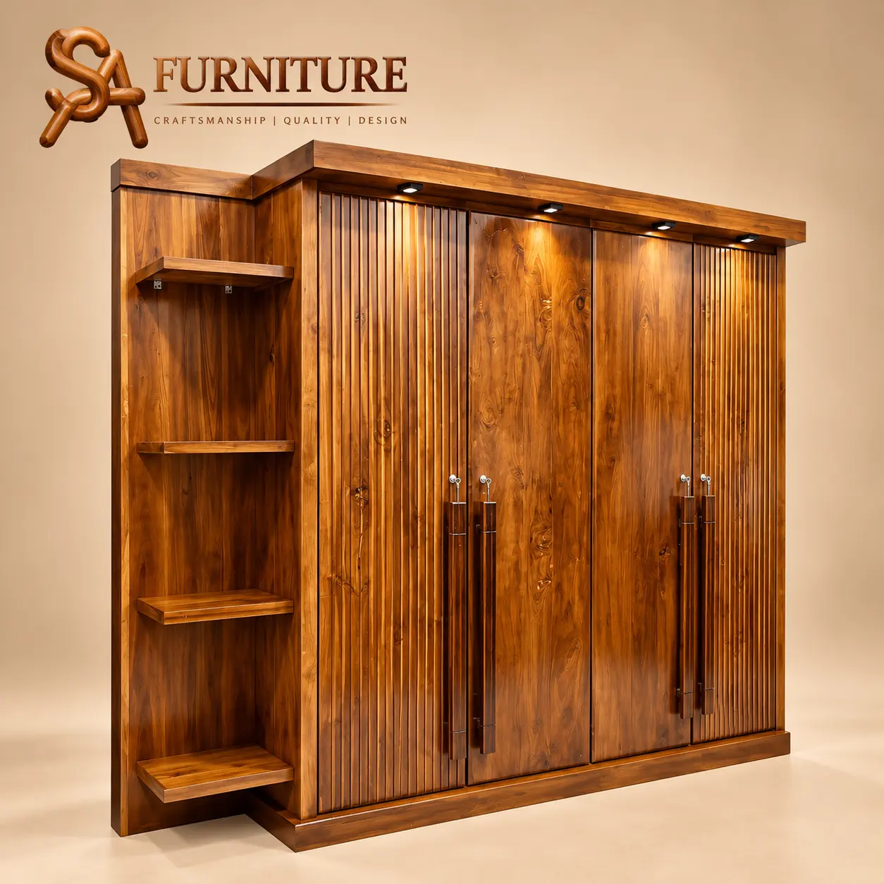 Fluted Wardrobe with Side Shelves