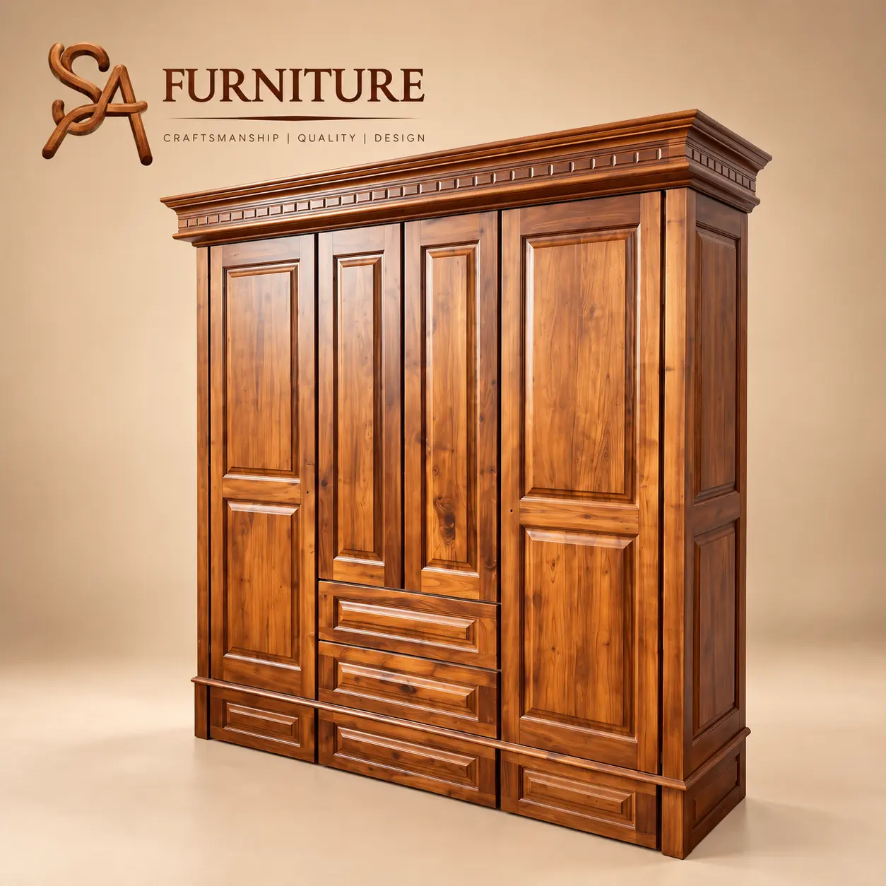 Four-Door Wardrobe with Drawers