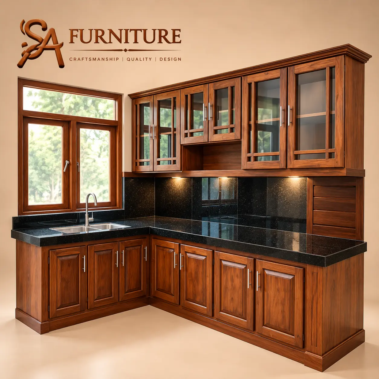 L-Shaped Wooden Pantry Cupboards