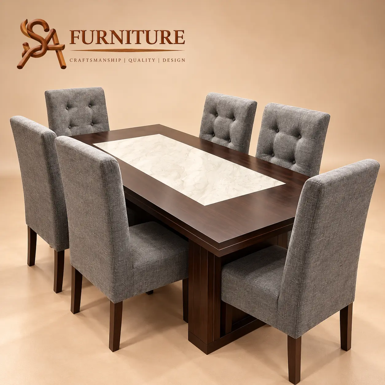 Six-Seater Dining Set with Upholstered Chairs