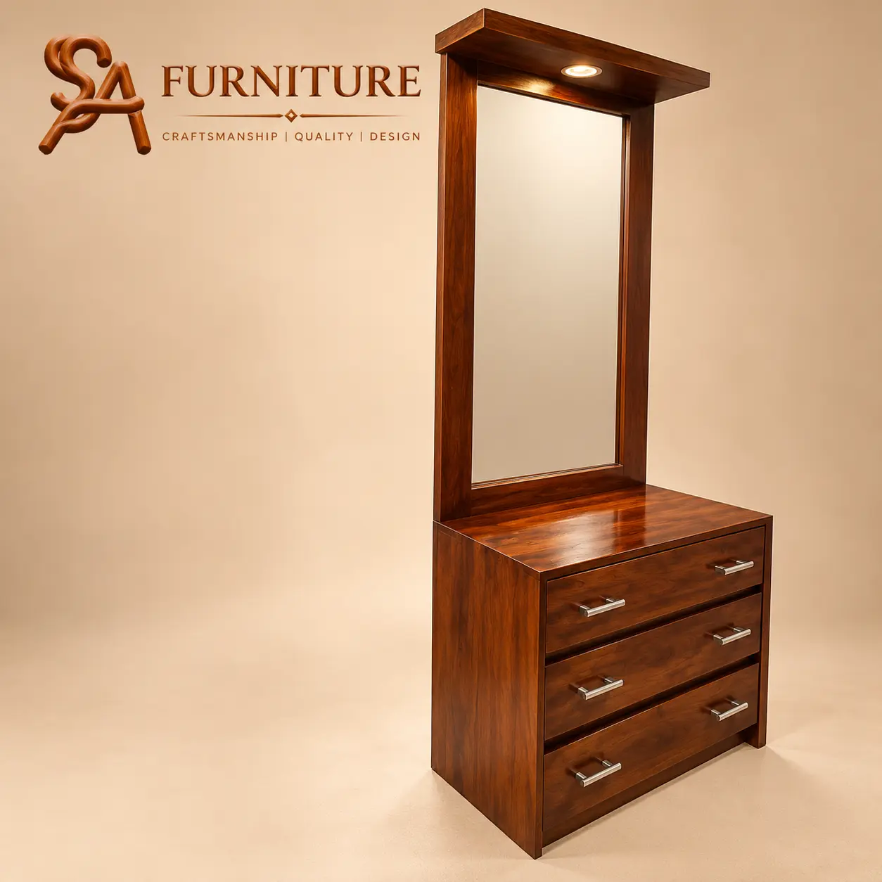 Three-Drawer Dressing Table with Overhead Light