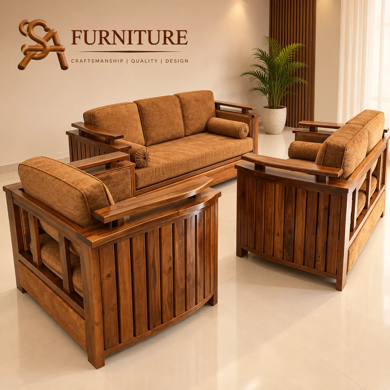 Warm Walnut Sofa Set