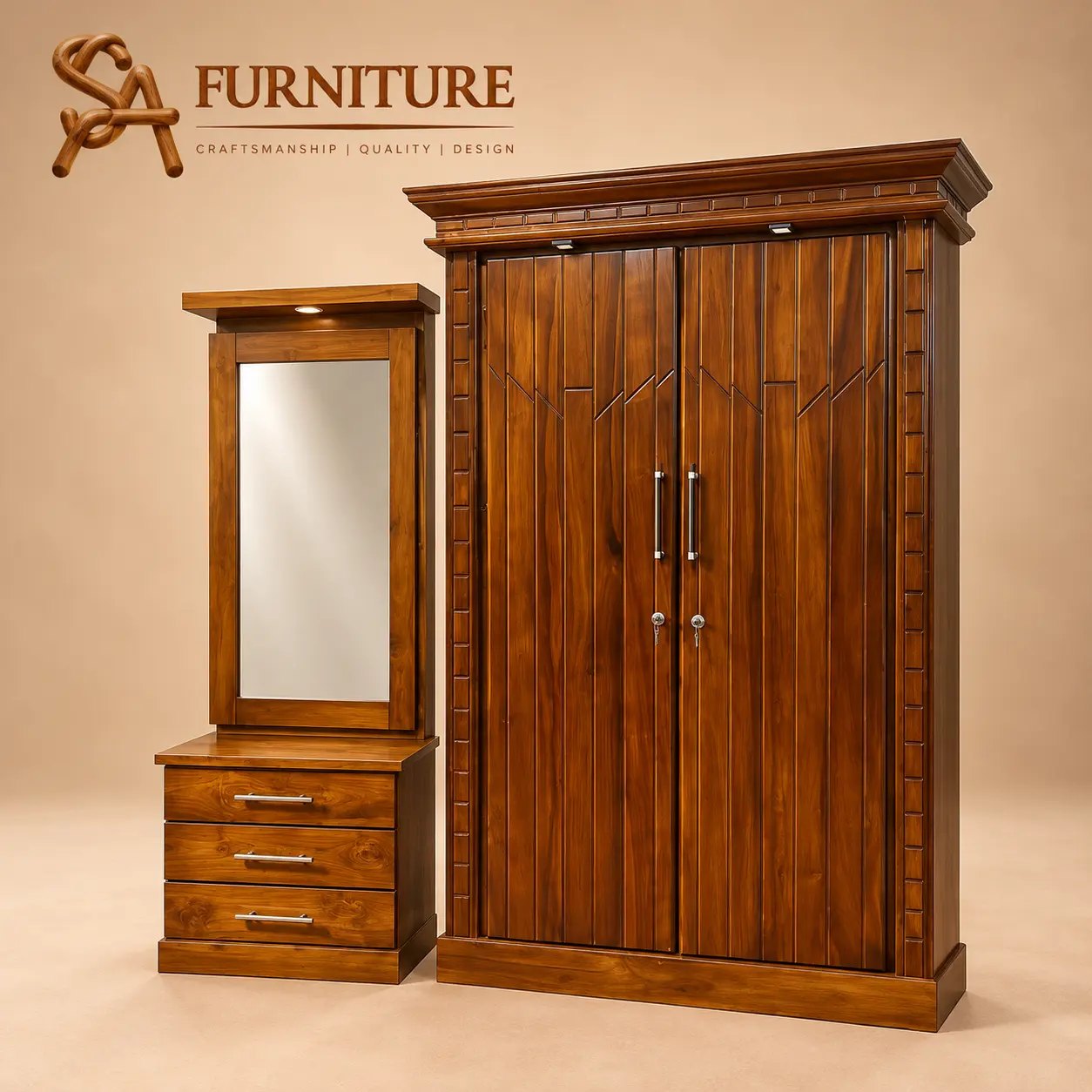 Warm Wood Wardrobe & Dresser Set