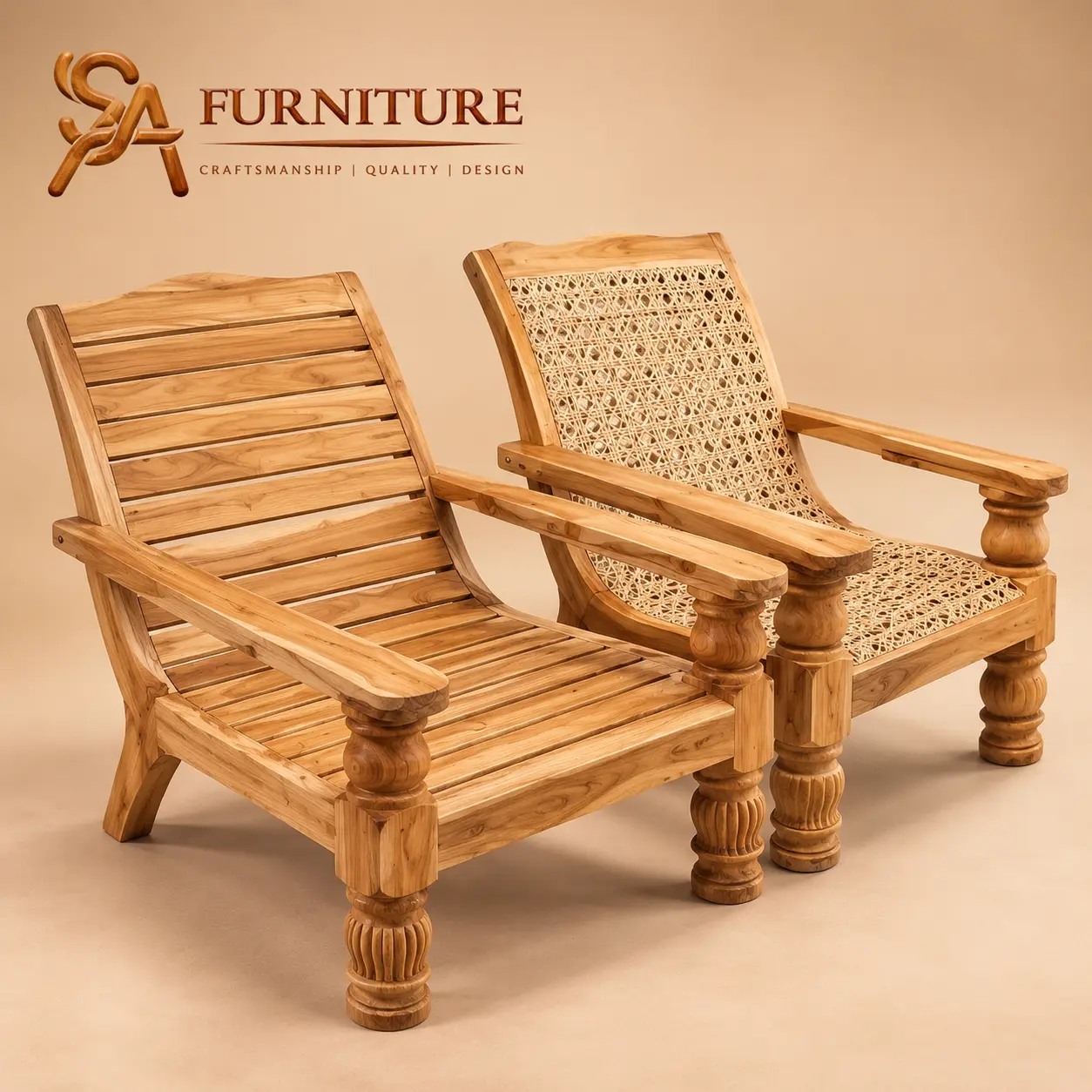 Wooden and Woven Lounge Chair Collection