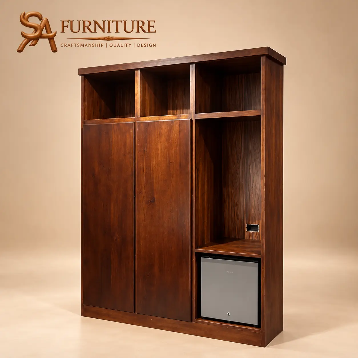 Wooden Wardrobe with Open Storage