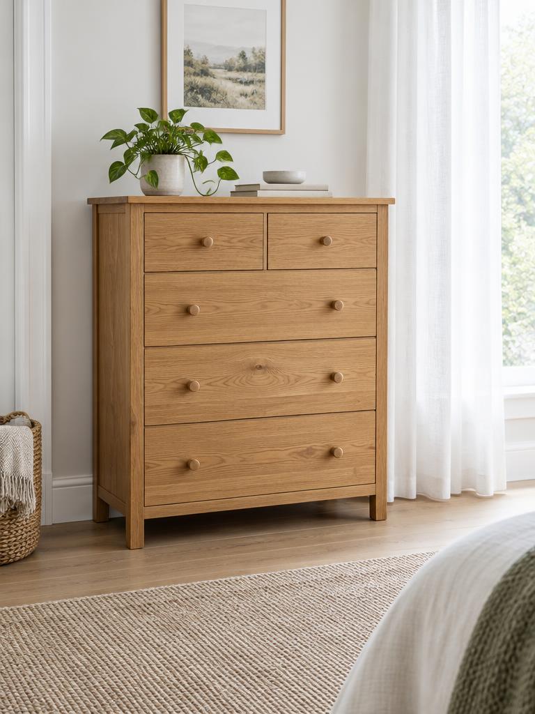 Finished oak drawers fitted in a bright home