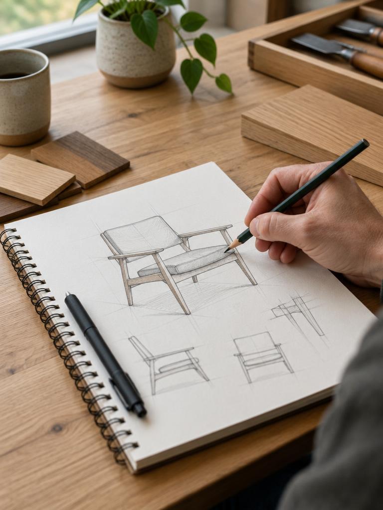 Furniture sketch being drawn by hand