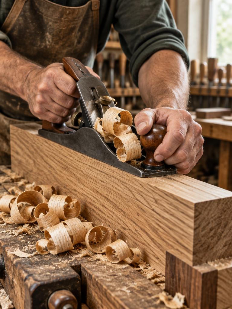 Craftsman hand-planing solid timber