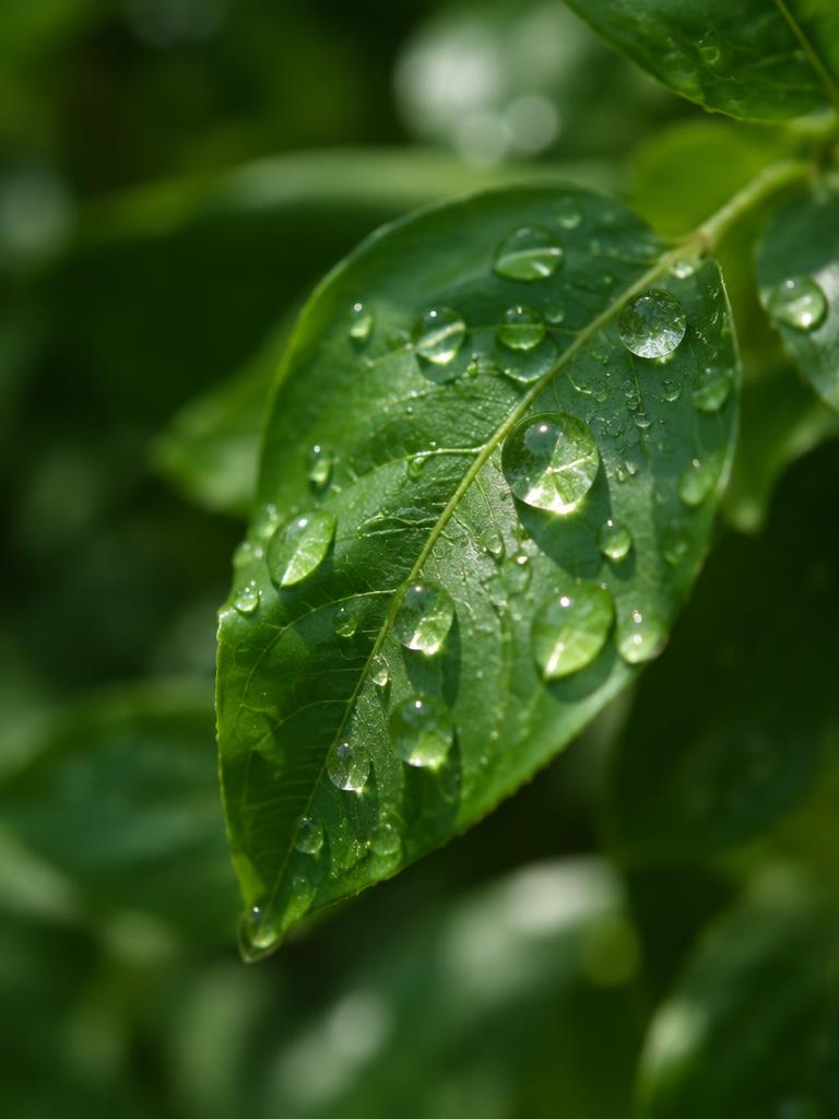 Fresh green leaf with dew droplets