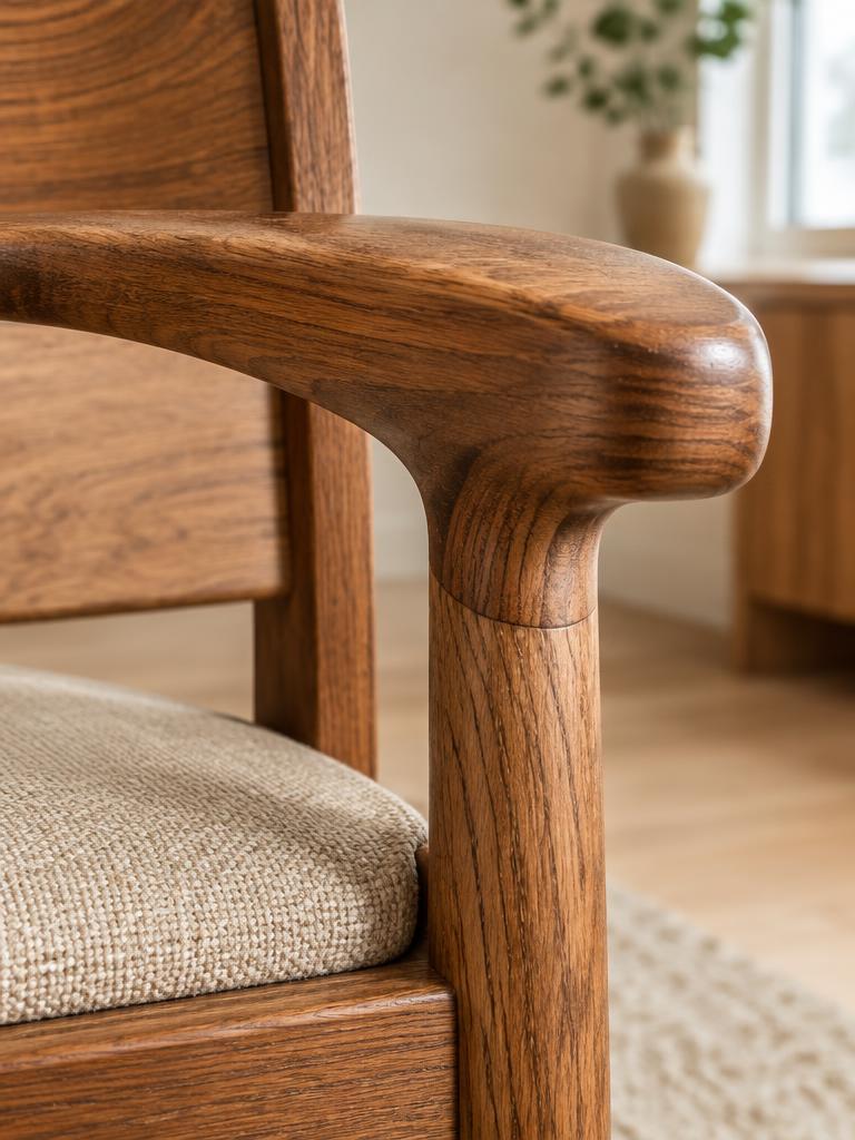 Solid timber chair arm and durable joint